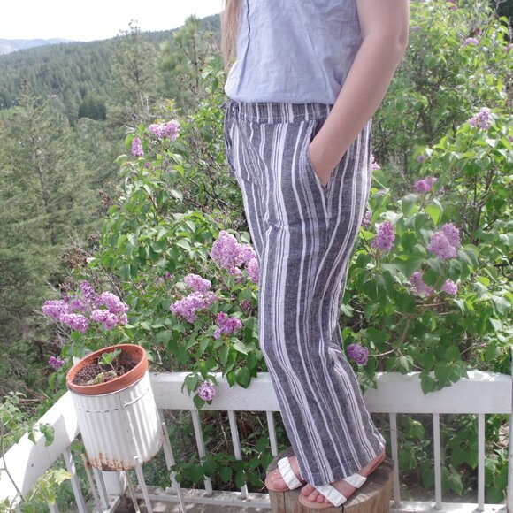 Linen Blend Women's Summer Striped Pants By Briggs - Picture 4 of 7